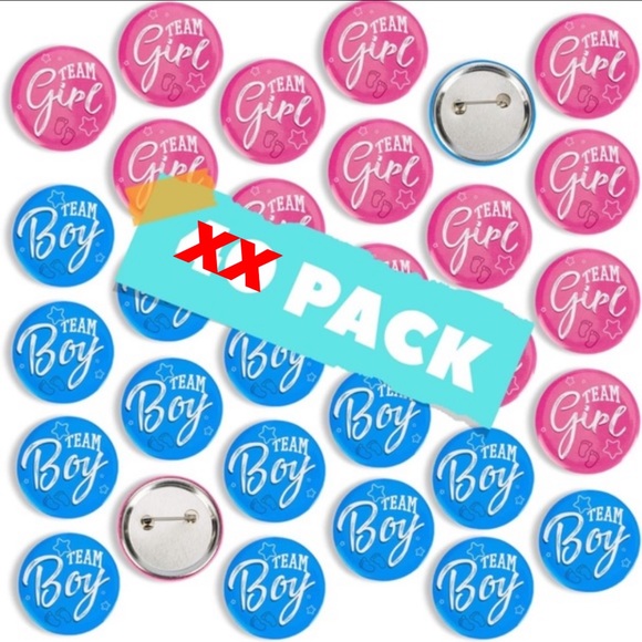EUC 30 Gender Reveal Party Buttons 19: Team Boy & 11: Team Girl Baby Shower - Picture 6 of 8
